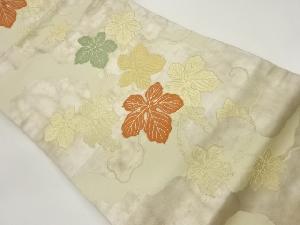 引箔葡萄唐草模様織出し開き名古屋帯（額縁仕立て）